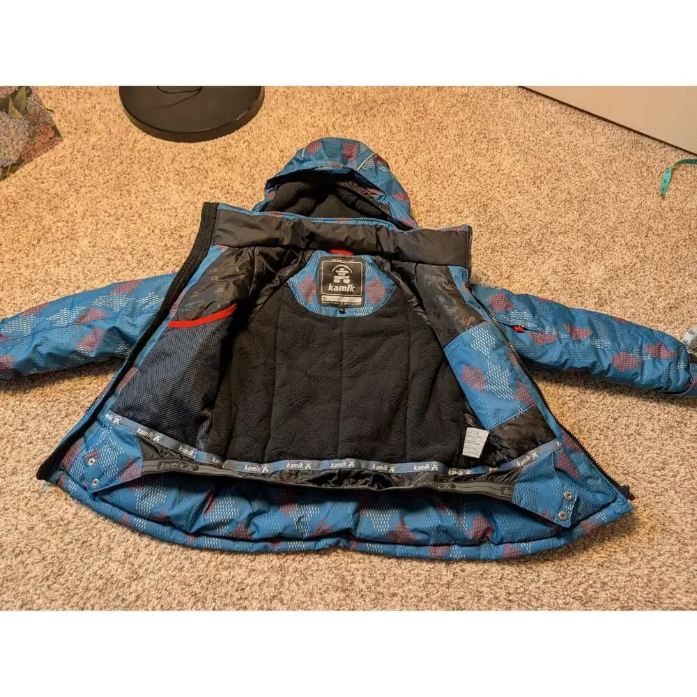 Kamik Boys Blue Geometric Hooded Ski Jacket Heavyweight Winter Coat Size 6